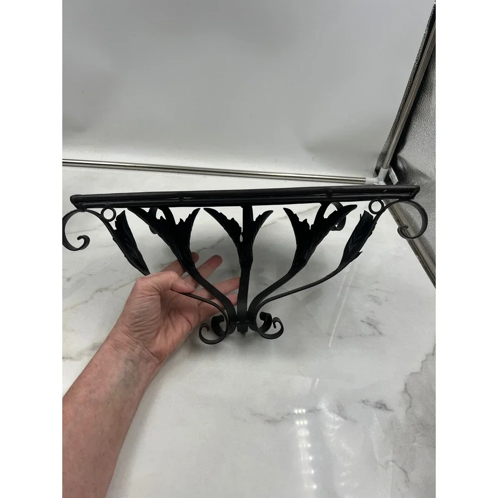 VTG Black Metal Wall Corbel Shelves Set of 2 Ornate Scroll Leaf Floating 14in